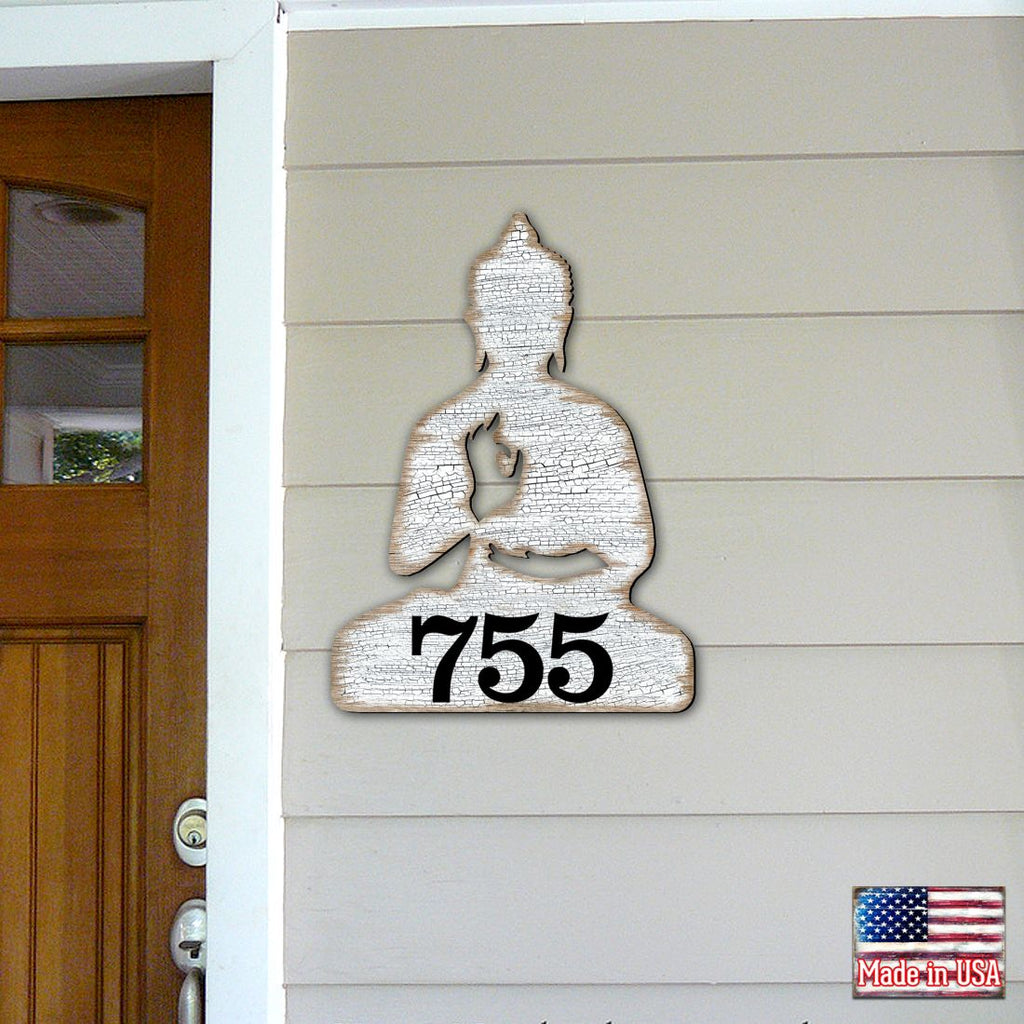 Buddha Wooden Custom House Number Sign - Love Family Kids Decor - Handcrafted Wooden Address Sign - MA98435