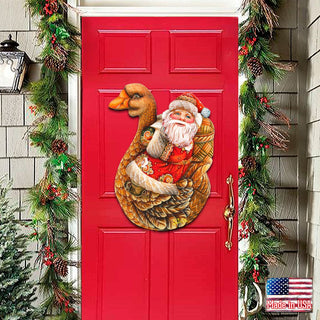 Christmas Goose Santa Christmas Door Decor by G. DeBrekht - Christmas Santa Snowman Decor - 8121633H
