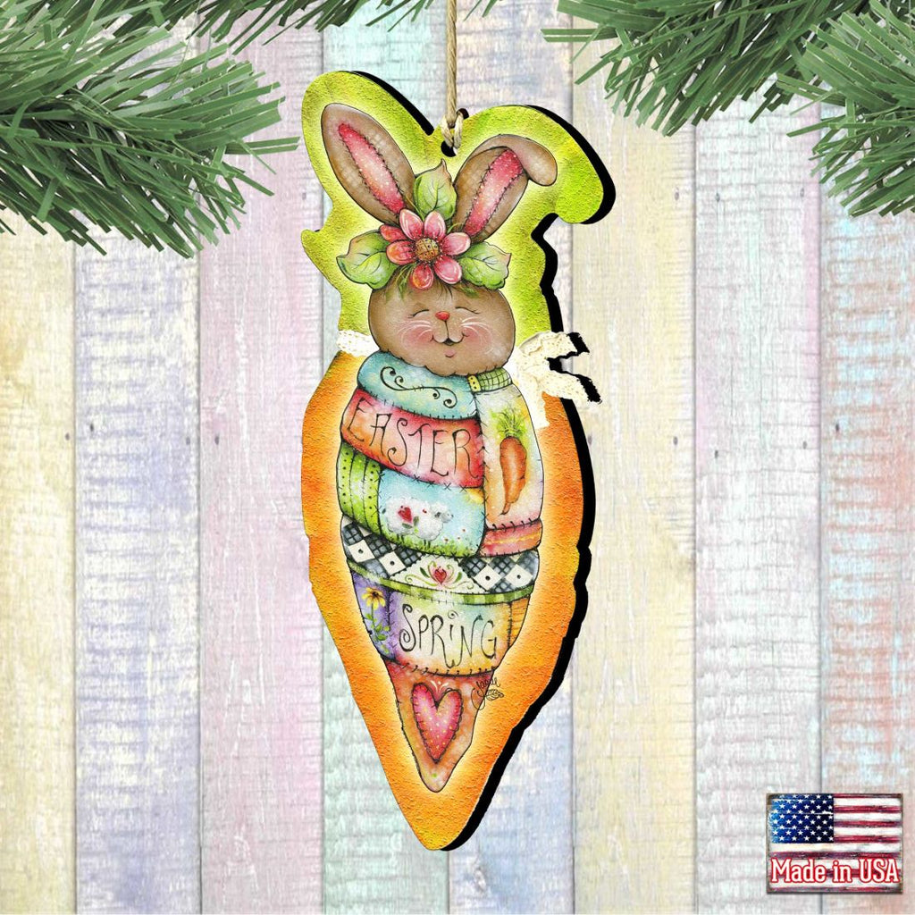 Carrot Bunny Wooden Ornaments Spring by Jamie Mills-Price - Easter Spring Decor - 8457609