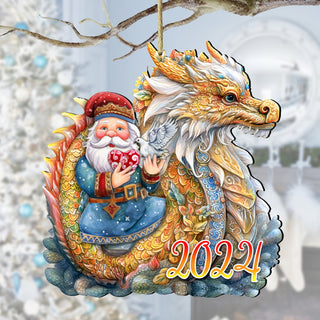 Santa with Dragon Wooden Ornaments by G. Debrekht Christmas Decor - 8611088-24