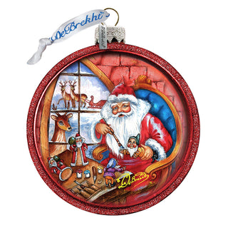 Santa Workshop Glass Ornament by G. DeBrekht - Christmas Santa Snowman Decor - 73611C