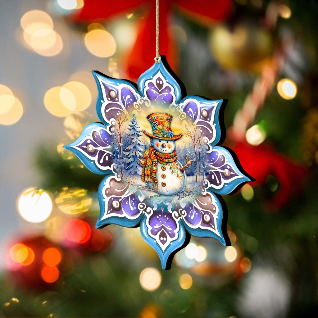 Snowman Purple Snowflake Wooden Ornaments by G. Debrekht - Christmas Santa Snowman Decor - 8688426
