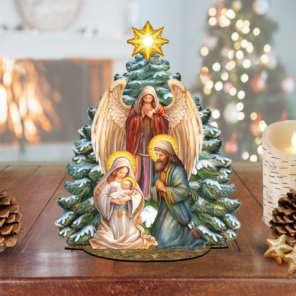 Nativity Scene with Christmas Tree Decorative Village Eco Wood Set by G. Debrekht Nativity Holiday Decor - 852767