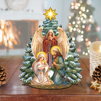 Nativity Scene with Christmas Tree Decorative Village Eco Wood Set by G. Debrekht Nativity Holiday Decor - 852767