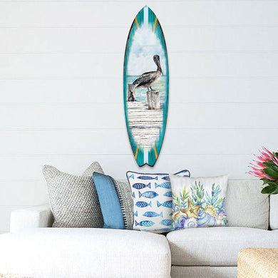 Pelican Surfboard Coastal Door Art by G. DeBrekht - Coastal Sea-Life Decor - 8490107HS