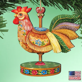 Carousel Rooster Christmas Wooden Ornaments by G. DeBrekht - Carousel Holiday Decor - 8114038