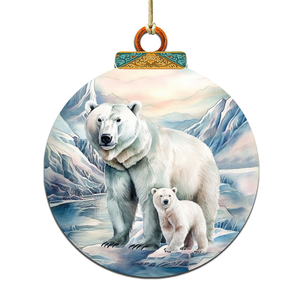 Polar Bear in Snowy Bliss Wooden Ornaments by G.Debrekht - Wildlife Holiday Decor - 870049