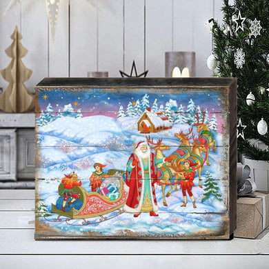 Bellowed Carrier Santa Wooden Wall Art by G. DeBrekht - Christmas Santa Snowman Decor - 8173843B