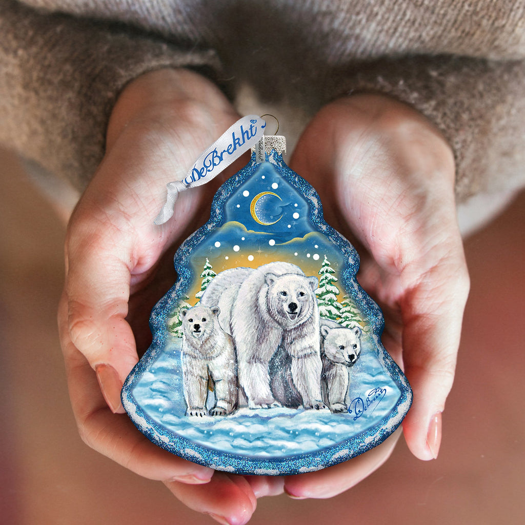 Fatherly Love Polar Bear Tree Glass Ornament by G. DeBrekht - Wildlife Holiday Decor - 762-025