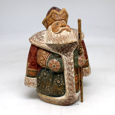 One-of-a-Kind - Night Before Christmas Santa WOODCARVED Figurine 6.5x5x3.5 by G.DeBrekht - Unique Handcarved and Hand-Painted Collectible