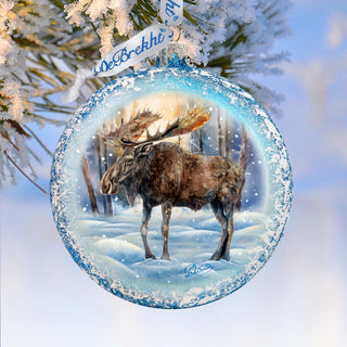 In the Heart of the Forest - Moose Medallion Glass Ornament by G. Debrekht - Wildlife Holiday Decor - 73383