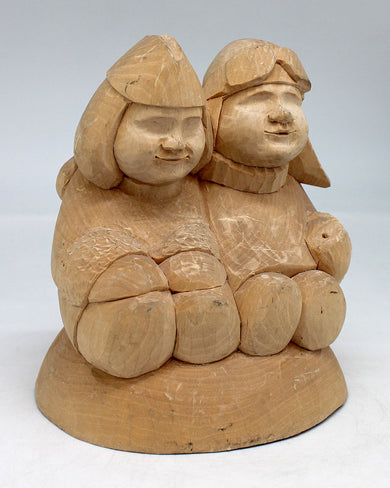 Brother and Sister - Wood-Carved Figurine 5 x 5 x 6 Limited Edition by GDeBrekht - Nature Wood Carving