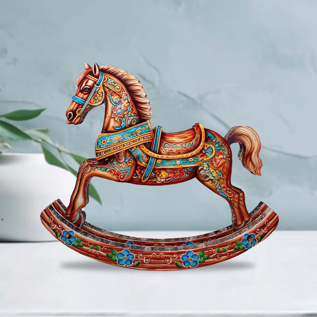 Enchanting Rocking Horse Limited Edition Wooden Figurine by G. Debrekht - Christmas Centerpiece Decor - 89308