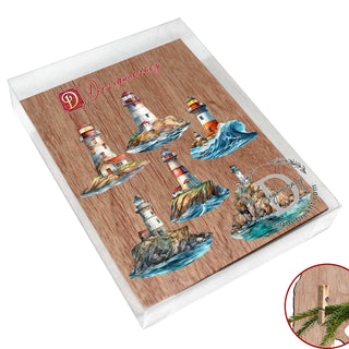 Lighthouse Clip-On Eco Wood Decorative Ornaments Set of 6 by G. Debrekht - Coastal Decor - 8090022C-S6