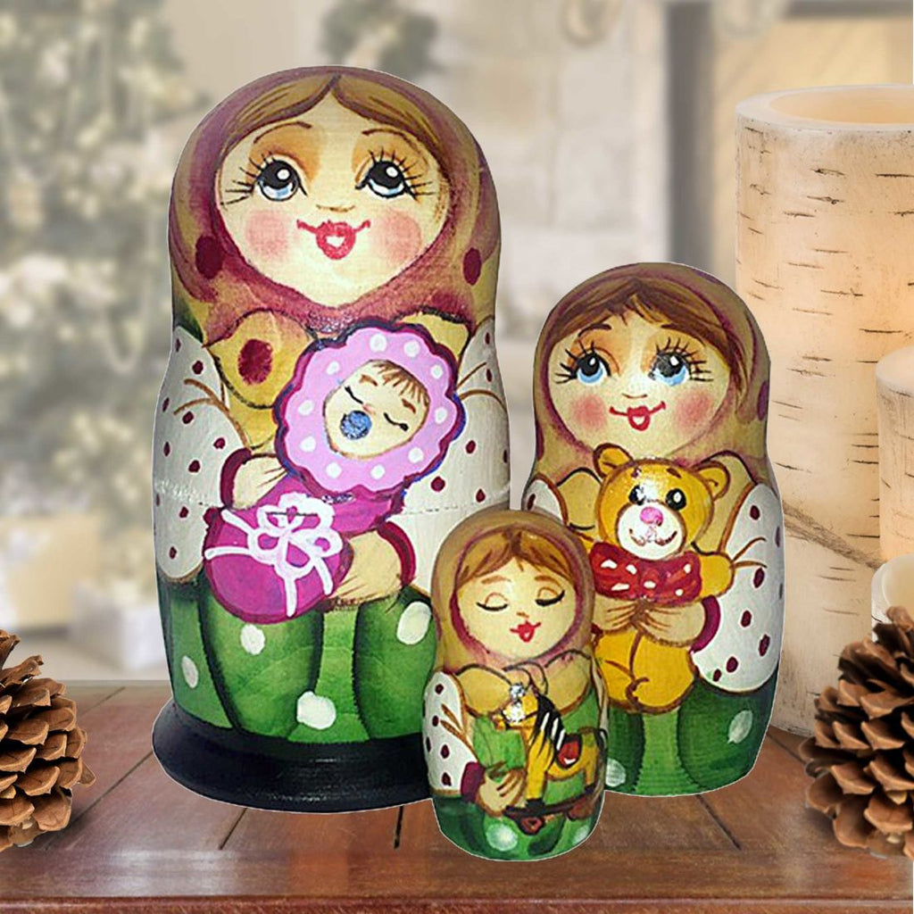 Little Baby Girl Matreshka Nesting Hand-Painted Doll Set of 3 by G. DeBrekht - Love Family Kids Decor - 14730G