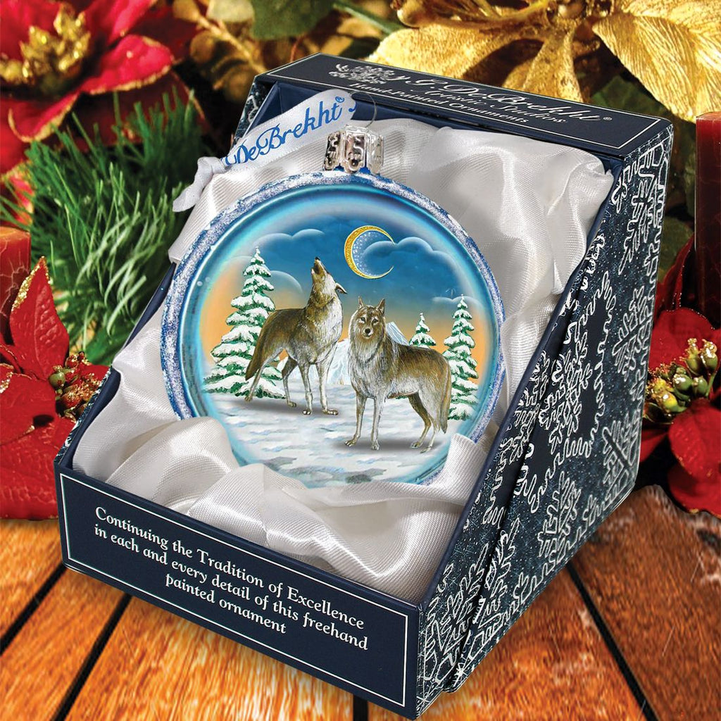 Winter Wolves Cut Ball Glass Ornament by G. DeBrekht - Wildlife Holiday Decor - 764-011
