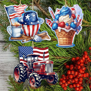 American Farmhouse Decorative Eco Wood Ornaments Set of 3 by G. Debrekht - Patriotic Decor - 8091001-S3