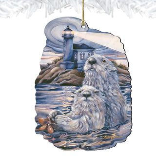 Starlight Otter Lighthouse Wooden Ornaments by J. Bergsma - Coastal Sea-Life Decor - 8591572-JB