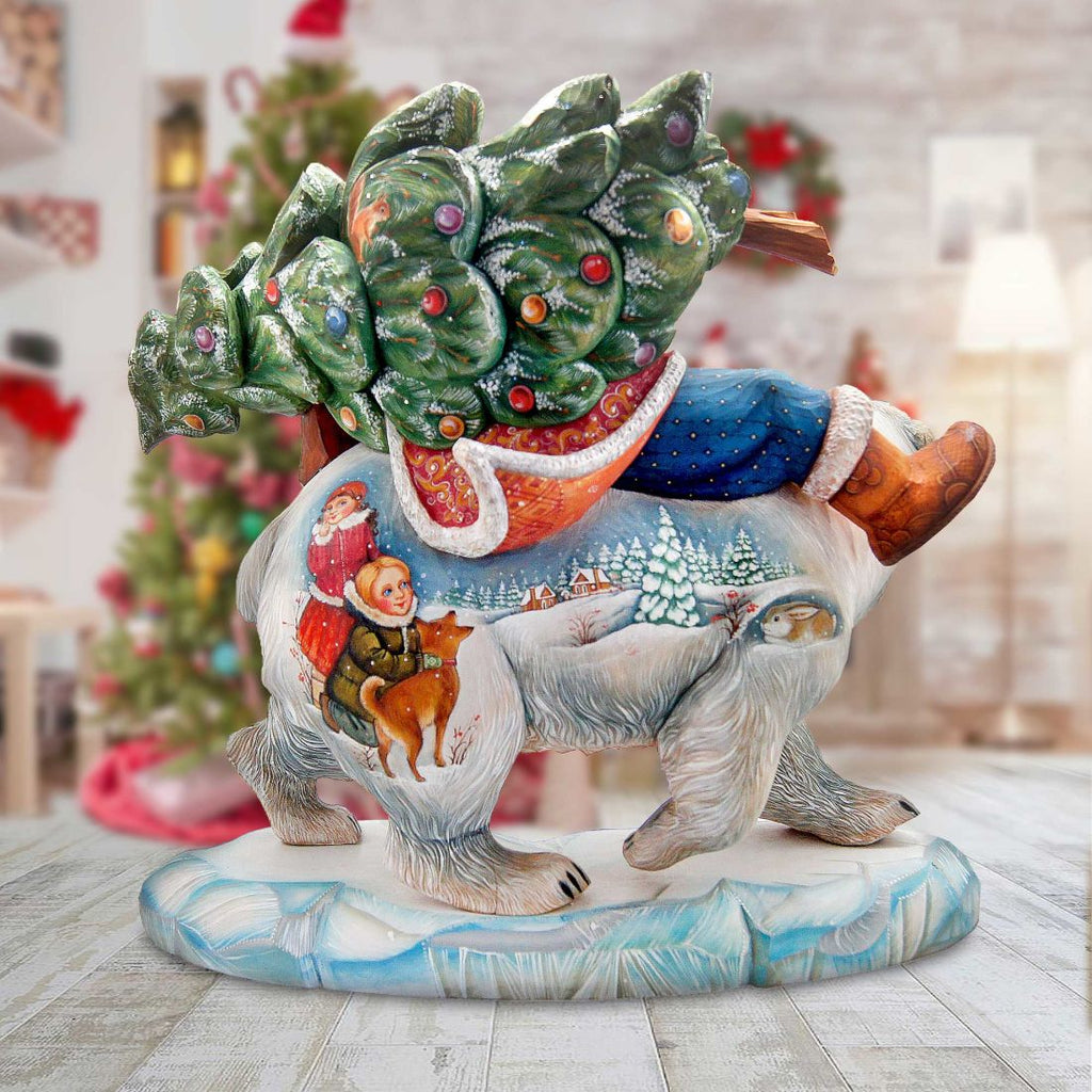 Santa Polar Bear Ride Hand-Painted WOODCARVED Masterpiece by G. DeBrekht - Christmas Decor - L2000011 - SPECIAL ORDER *** PRE-ORDER - Handmade Just for You! ***