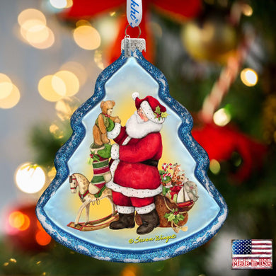 Santas Workshop Glass Ornament by Susan Winget - Christmas Santa and Snowman Decor - 762-203-SW