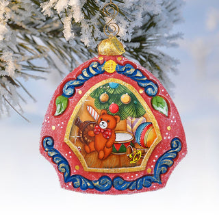 Teddy Bear Medallion Sculpted Hand-Painted Christmas Ornament by G. DeBrekht - Christmas Decor - 6102842