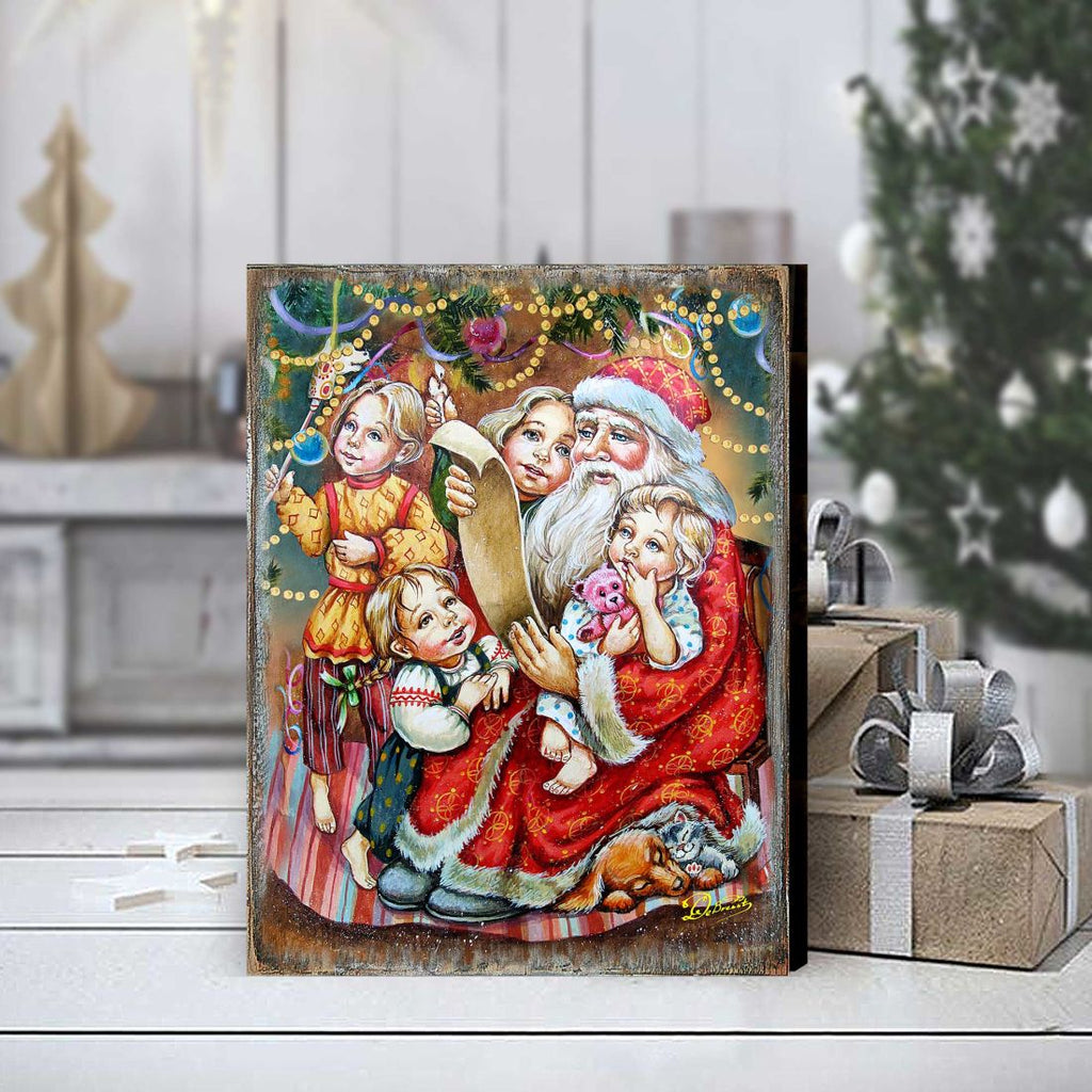 Wish List Santa Wooden Wall Art by G. DeBrekht - Christmas Santa Snowman Decor - 81291311B