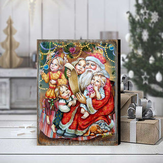 Wish List Santa Wooden Wall Art by G. DeBrekht - Christmas Santa Snowman Decor - 81291311B