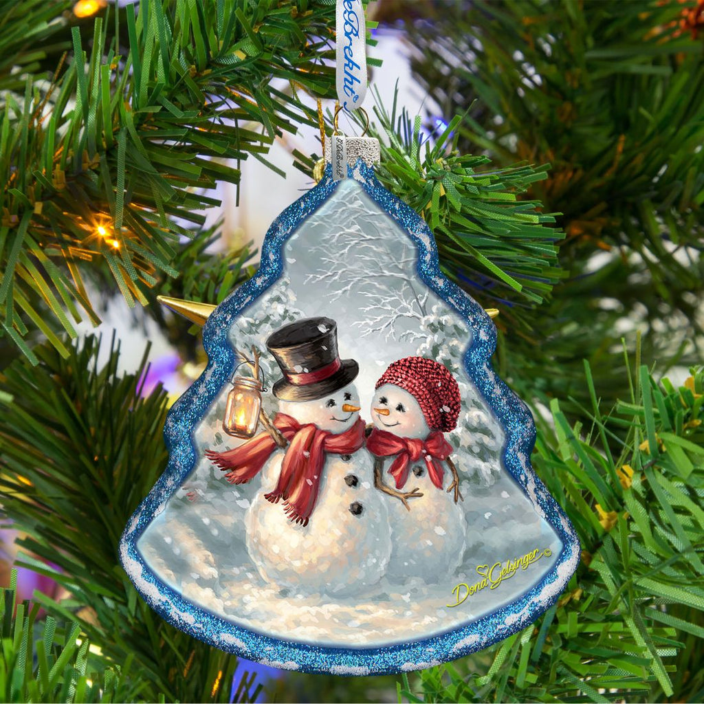 Snow Couple Glass Ornament by D. Gelsinger - Christmas Santa Snowman Decor - 762-108-DG