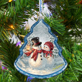 Snow Couple Glass Ornament by D. Gelsinger - Christmas Santa Snowman Decor - 762-108-DG