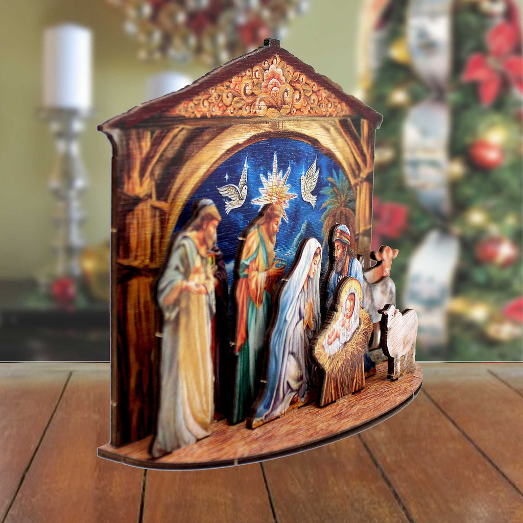 The Birth of Jesus Nativity Scene Decorative Village Eco Wood Set by G. Debrekht Nativity Holiday Decor - 852761