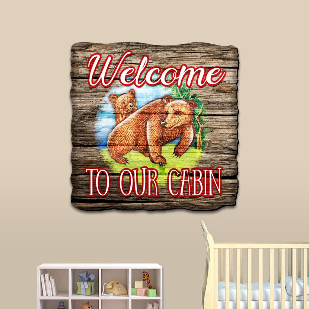 Welcome Cabin Bears Wall Door Hanger - Wildlife Holiday Decor - 8114080H