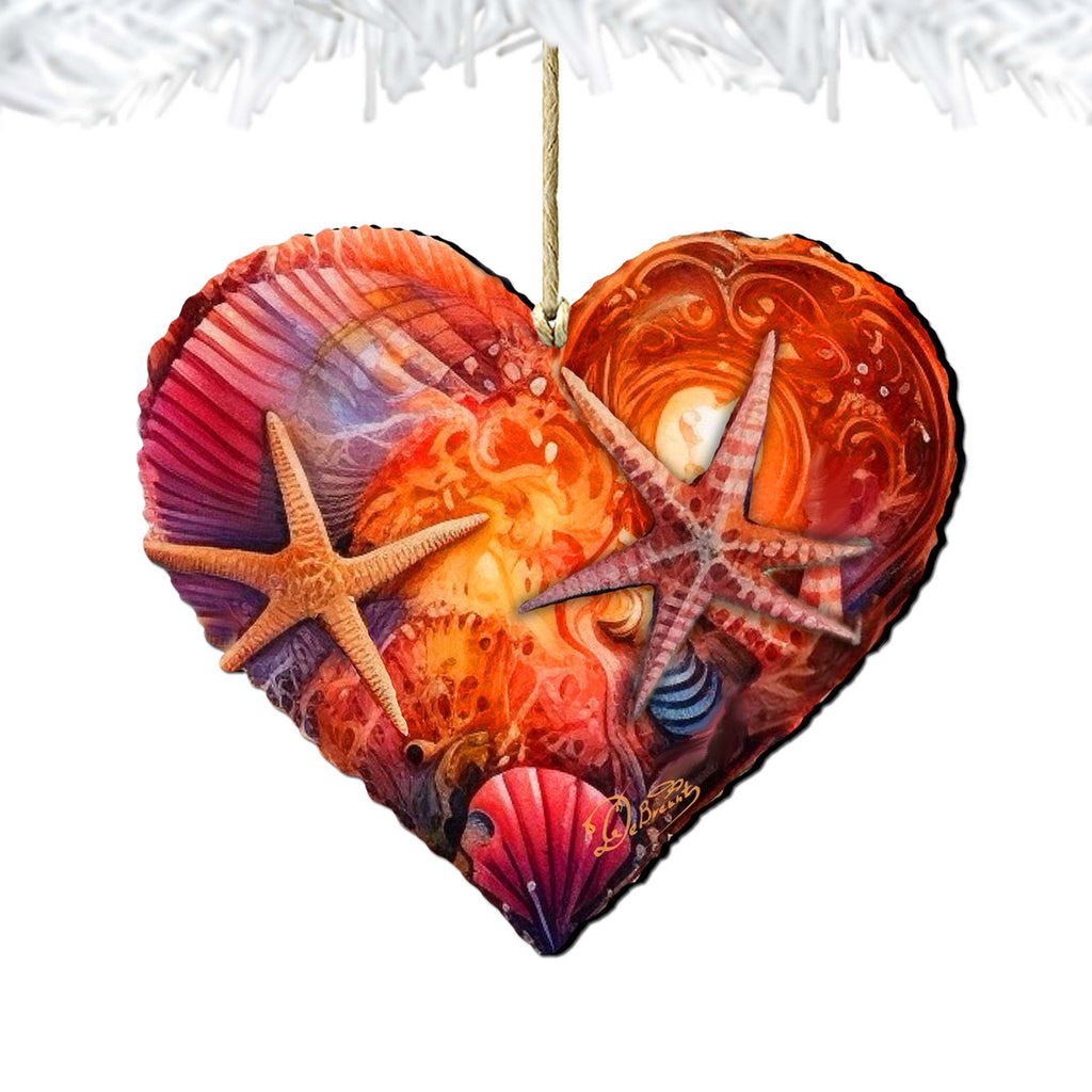Holiday Coastal Ornaments - Coastal Heart Wooden Ornaments by G.Debrekht Coastal Holiday Decor - 8688199