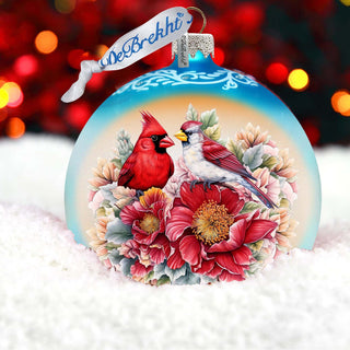 Romantic Cardinals Ball Glass Ornament by G. Debrekht - Christmas Decor - 73378