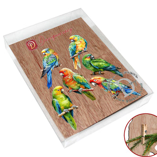 Parrots Clip-On Eco Wood Decorative Ornaments Set of 6 by G. Debrekht - Christmas Decor - 8090013C-S6