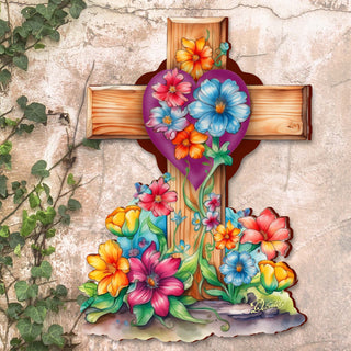Easter Floral Wooden Cross by G. Debrekht - Easter Spring Decor - 88166