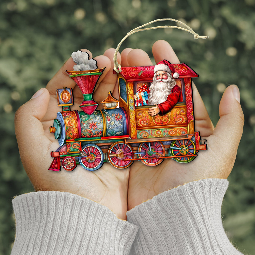 Santa's Train Wooden Ornaments by G. Debrekht Christmas Santa Snowman Decor - 8611090