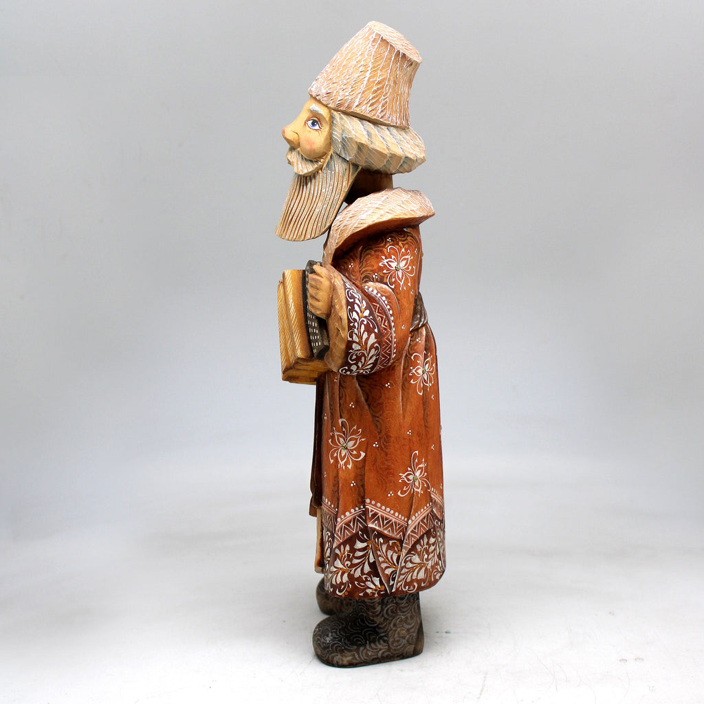 One-of-a-Kind Man with Garmoshka WOODCARVED Figurine 12x5x35 by G. Debrekht - Unique Hand-carved and Hand-Painted Collectible