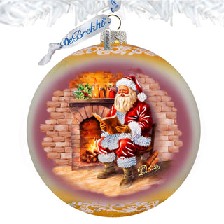 Chimney Side Storytime Lg Glass Ornament by G.Debrekht - Christmas Santa Snowman Decor - 73958
