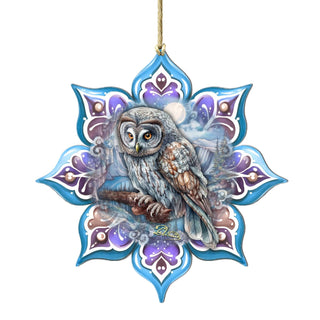 Arctic Owl Snowflake Large Wooden Ornament by G. Debrekht - Nature Wildlife Decor - 8688435M