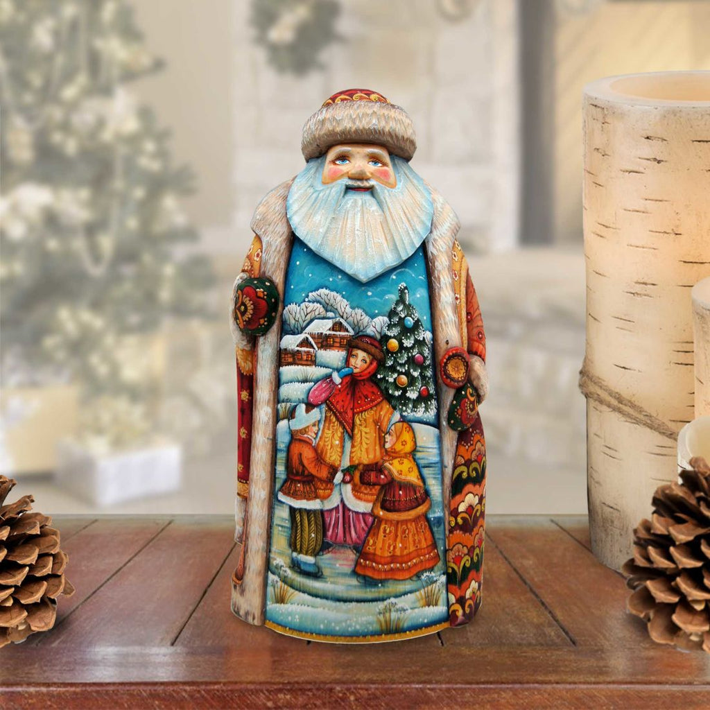 Christmas Ice Skating Santa Hand-Painted WOODCARVED Figurine by G. DeBrekht - Christmas Decor - 821704