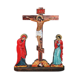 Golgotha Crucifixion Tableau with Wooden Cross - Inspirational Icon Decor - 88159