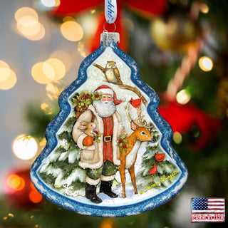 Santa in the Forest Glass Ornament by Susan Winget - Christmas Santa and Snowman Decor - 762-209-SW