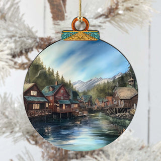 Frozen Horizon Chalets Wooden Ornaments by G.Debrekht - Wildlife Holiday Decor - 870015