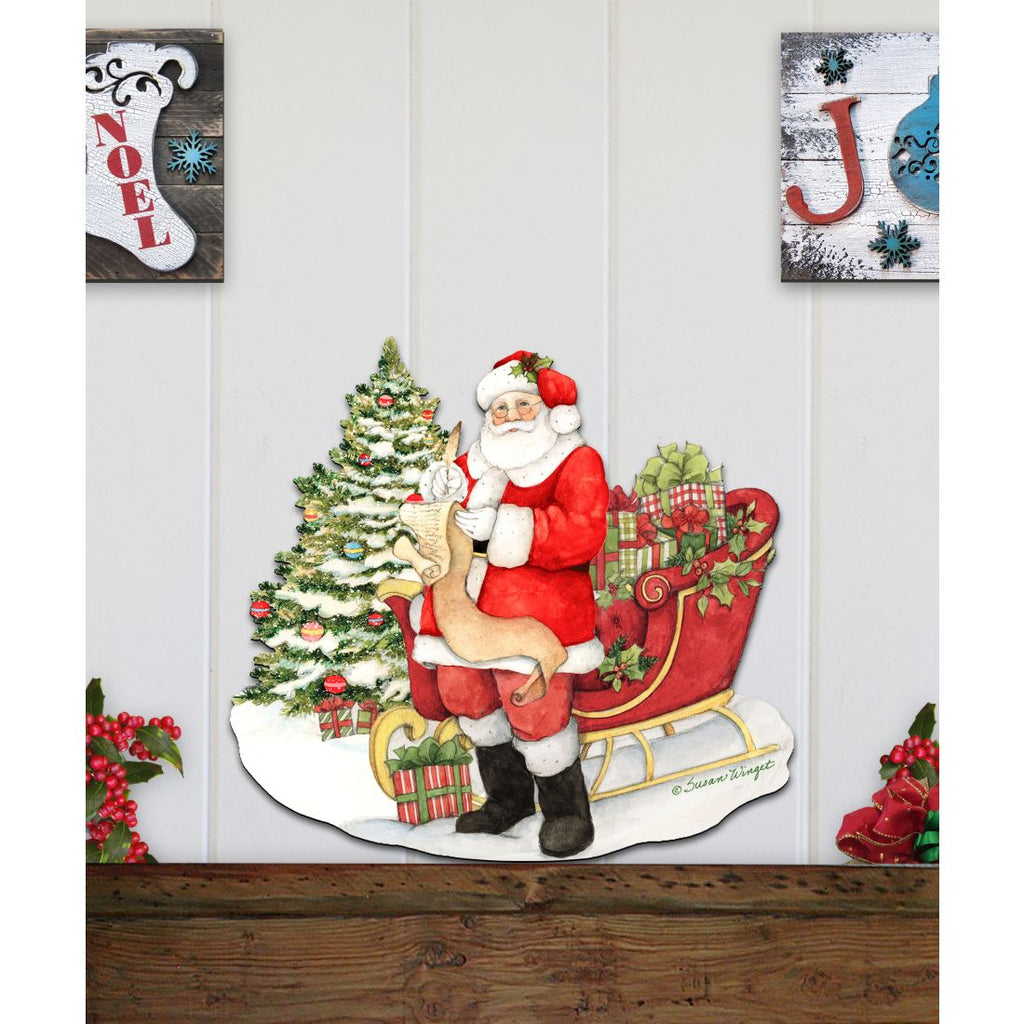 Christmas Wishlist Santa Door Decor by Susan Winget - Christmas Santa Snowman Decor - 8471101H-SW