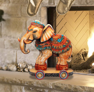 Enchanting Elephant on Wheels Limited Edition Wooden Figurine by G. Debrekht - Christmas Centerpiece Decor - 89309