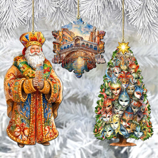 Santas Around the World - Italian Inspired Santa - Eco Wood Ornaments Set of 3 by G. DeBrekht Christmas Santa Snowman Decor - 8091307S3