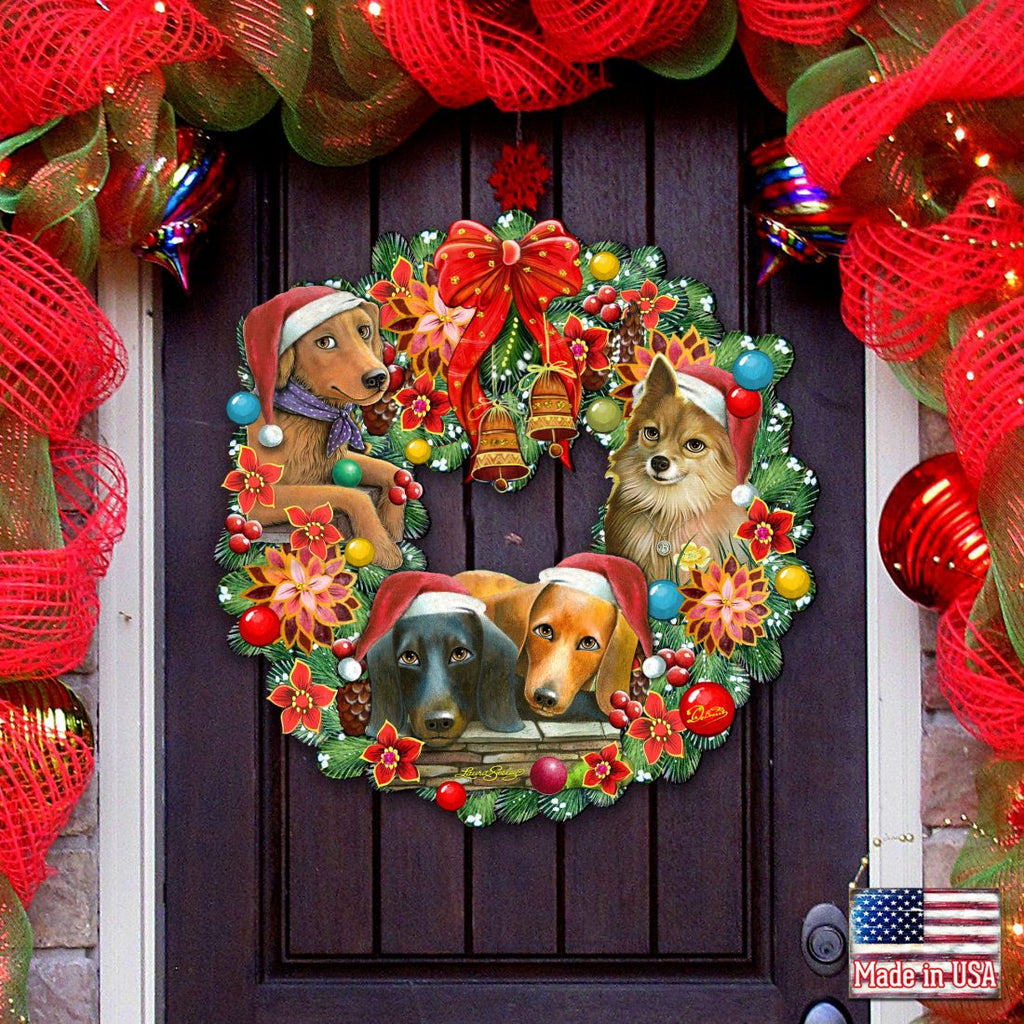 Christmas Friends Puppy Door Wreath by G. DeBrekht - Pets Dog and Cats Decor - 8185307-6H-SL