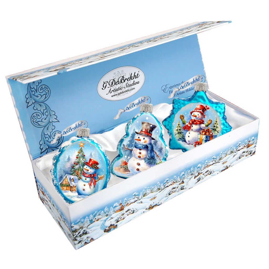 Snowmen Mercury Glass Ornaments Set of 3 by G. Debrekht - Christmas Santa Snowman Decor - 770148S3