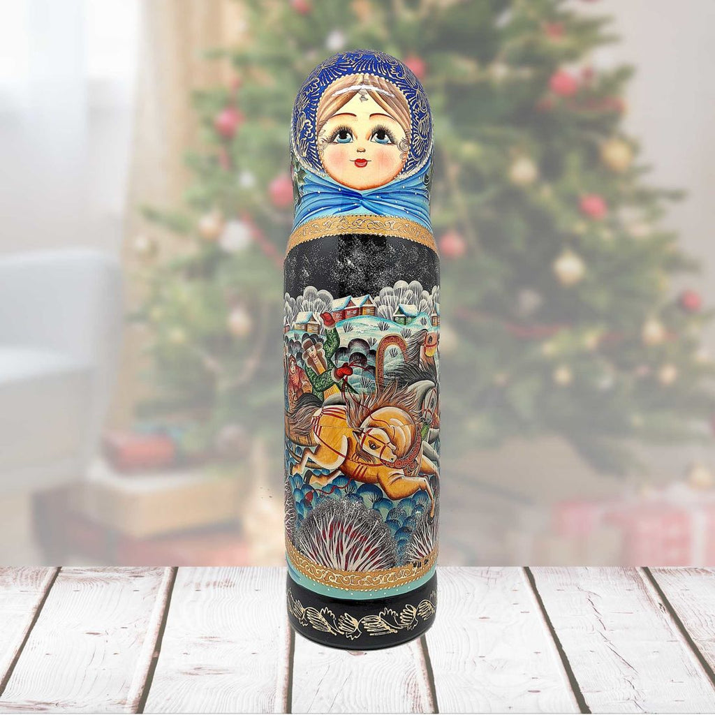 Sleigh Ride Hand-Painted Wooden Bottle Holder, Wine Box, Tall Gift Box by G. DeBrekht - Christmas Decor - 190091