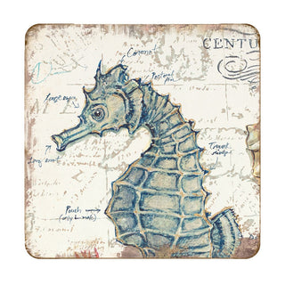 Seahorse Coastal Wooden Cork Coasters Gift Set of 4 by Nature Wonders - Coastal Sea-Life Decor - 8198621C-S4